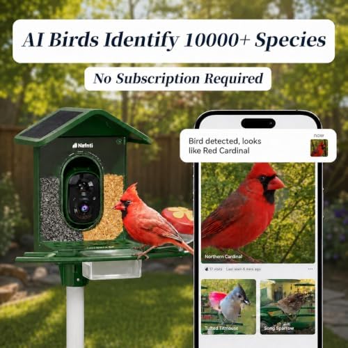 Bird Feeder with Camera 5GHz WiFi AI lifrtime, Solar Powered