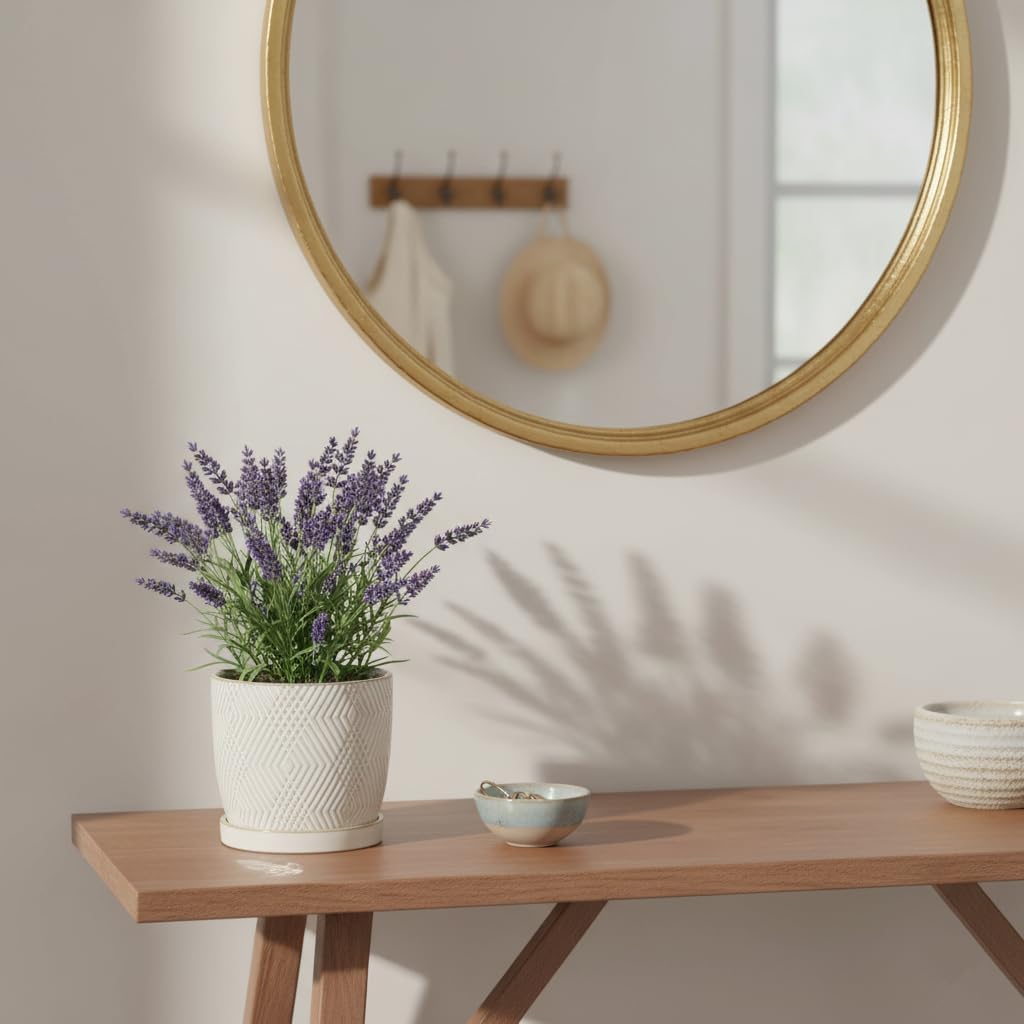 Nihow Ceramic Plant Pots with Drainage Hole & Saucer, 4.75 Inch, White-3 | Small,Embossed Design, For Succulent