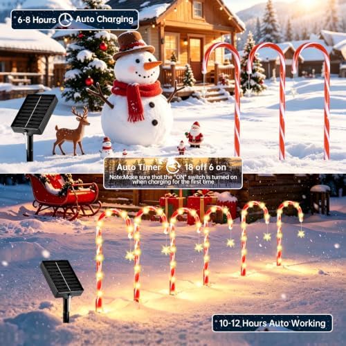 12 Pack Solar Candy Cane Lights Outdoor, Warm White Solar Christmas Lights