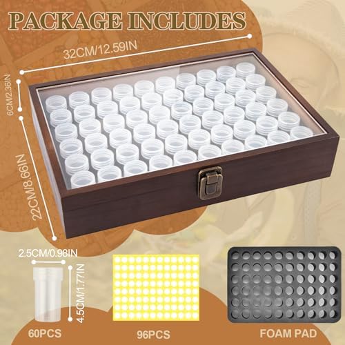 Wood Seed Storage Organizer, 60 Clear Bottles, 96 Labels