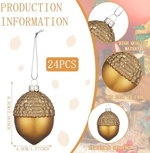 Lyrow 24 Pcs Christmas Acorn Ornaments Gold Plastic Hanging Tree Decor