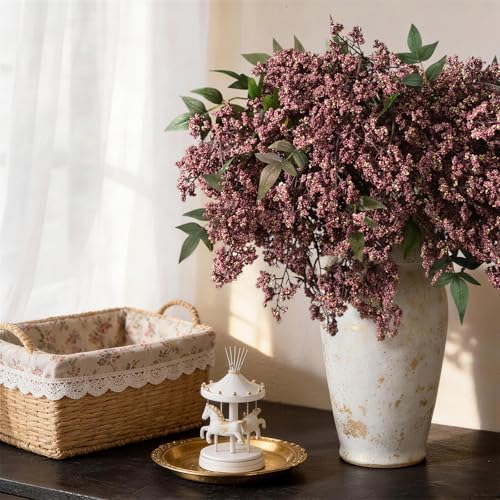 6Pcs 43In Faux Berry Stems, Artificial Nandina Fall Decor, Dusty Plum