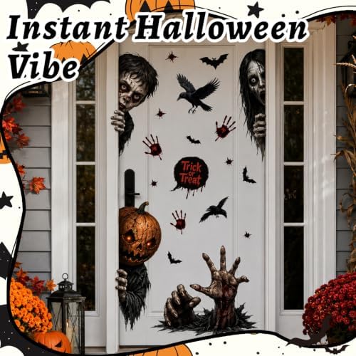 44.88 x 15.75 in Halloween Door Decals Zombie Bloody Handprint Stickers