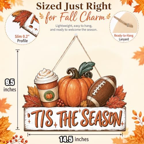 Fall Wall Decor Wooden Tis the Season Sign, Football Pumpkin Door Decor