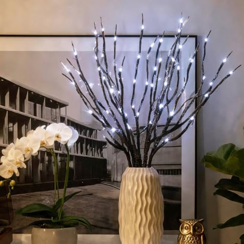 AMARS 2 Pack Lighted Branches Lights Battery Operated Twig Willow Decorative LED Branch for Vase Home Decoration 20leds (White)