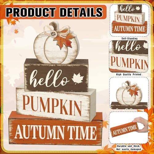 Yousoontic 4 Pcs Fall Pumpkin Maple Leaf Figurines, Rustic Farmhouse Decor