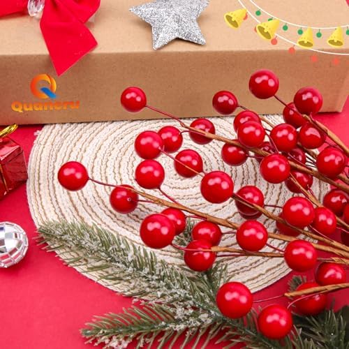 10 Pcs Artificial Red Berries Stem 13.5" Christmas Faux Pomegranate
