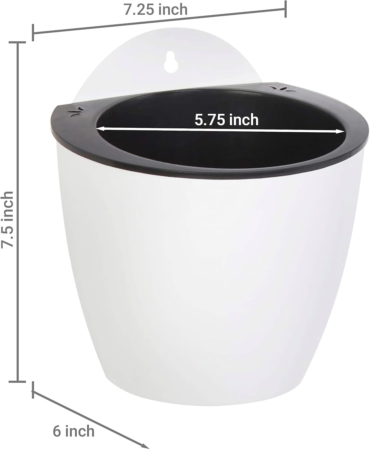 MyGift 7.5 Inch Wall Planters for Indoor Plants, White Plastic Hanging Self Watering Plant Pots, Flower Cactus Herbs