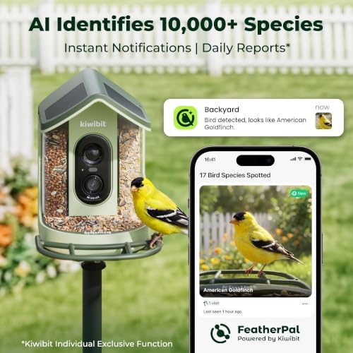 Kiwibit Solar Powered Smart Bird Feeder with Camera 2 Mini, 4K Live Stream
