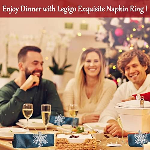 Legigo 6 Pcs Christmas Napkin Rings- Sliver Diamond Snowflake Napkin Holder Rings Dinner Tables Rings for Xmas Winter Holiday Place Setting, Dinner Parties, Weddings, Family Gatherings