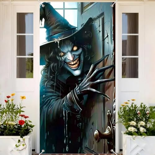BlissYard Halloween Door Cover Creepy Witch 71 x 35 Inch