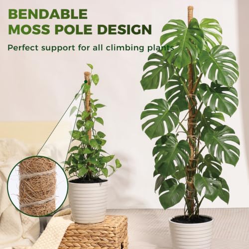 4 Pack 28'' Moss Pole Monstera Plant Support, Bendable Plant Stakes Made of Real Coco Coir Support for Climbing Indoor Plants, Tall Moss Stick Trellis for Potted Climbers