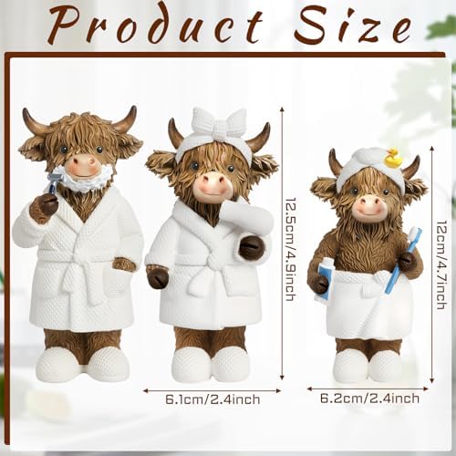 3 Pcs Highland Cow Figurines Gifts Bathroom Decor