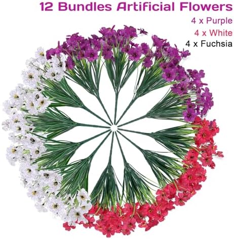 Geegoods Artificial Flowers for Outdoors, Purple White and Rose Red