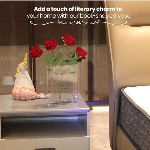 Alpharan Book Vase for Flowers Home Décor,Flower Vase Artistic and Cultural Flavor Decorative Vase Acrylic Clear Vase for Home and Office,Gifts for Book Lovers. (Transparent)