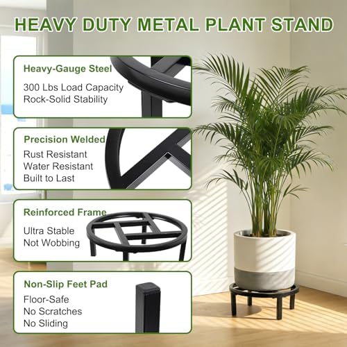 Metal Plant Stand Indoor & Outdoor Pot Holder Black 12"-2PCS