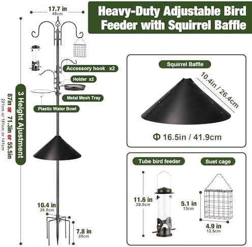 ERYTLLY Bird Feeders Bird Feeding Station Kit Bird Feeding Pole Wild Bird Feeder Hanging Kit with Squirrel Guard Baffle Suet Cage Tube Bird Feeder Planter Hanger Multi Feeder for Attracting Wild Birds