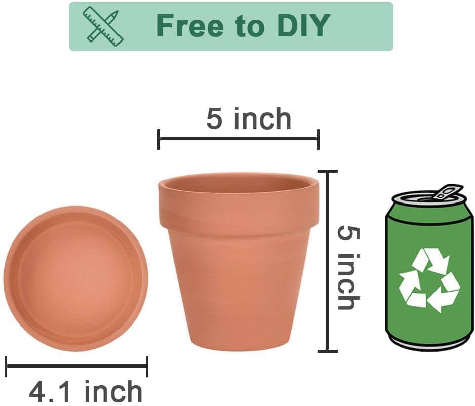 Terra Cotta Pots with Saucer - 6 Pack 5 Inch Clay Pot Ceramic Pottery Planter Cactus Flower Pots Succulent Pot Drainage