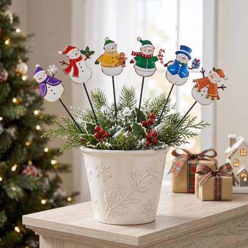 Shimeyao 6 Pcs Garden Stakes Plant Stakes Yard Signs, Snowman