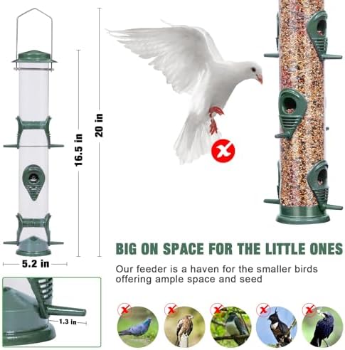 ERYTLLY Metal Bird Feeders 6 Port Tube Bird Feeder for Wild Birds, 1.4mm Extra Thick Solid Tube Transparent with Steel Hanger Bird Feeders 16.5 Inch for Outside