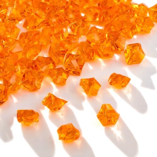 160 Pieces Orange Acrylic Fake Ice Rocks, Vase Fillers for Fall Table Decor