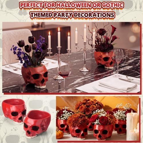 2 Pack Halloween Skull Planter, Red, Retro