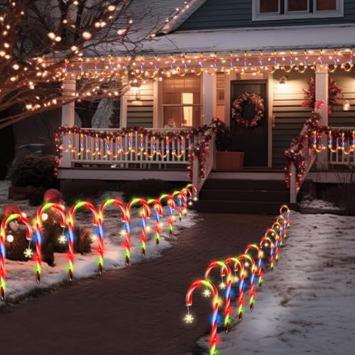 10 Pack Solar Candy Cane Pathway Lights, Multicolor Christmas Yard Decor