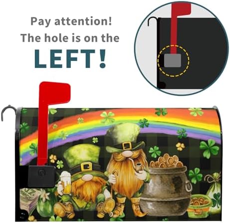Gnomes St. Patrick's Day Magnetic Standard Size Mailbox Covers 18"X21" Green Shamrock Gold Coins Mailbox Cover Holiday Mailbox Wrap Post Letter Box Cover for St Patricks Home Garden Outdoor Decor