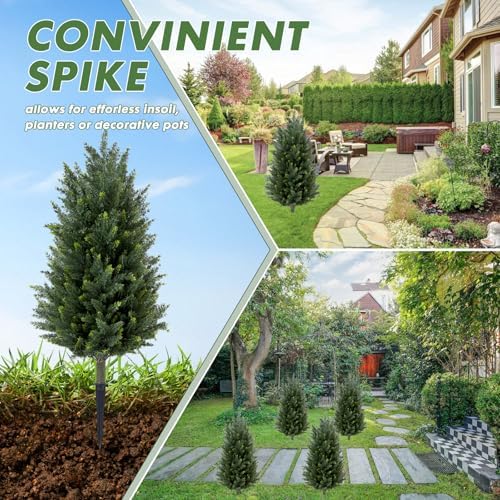 Set of 2 Artificial Cedar Topiary Christmas Trees, 3FT UV-Resistant Faux Cypress Shrubs with Ground Spikes — Tall Evergreen Decorative Plants for Outdoor and Indoor Porch, Patio, and Garden