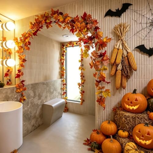 CQURE 14 Pack Fall Leaf Garland, Total 82.6Ft Artificial Fall Vines Autumn Garland Fall Maple Leaves Thanksgiving Decor for Home Wedding Fireplace Party