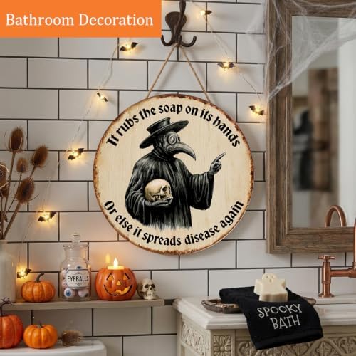Gothic Halloween Decorations Wooden Sign for Bathroom Toilet