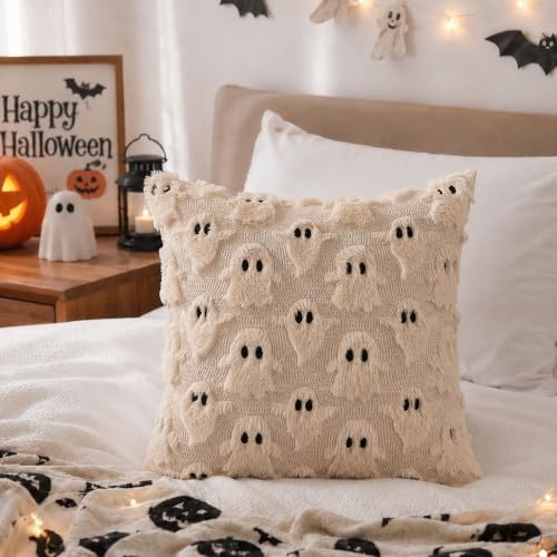 DFXSZ Halloween Pillow Covers 20x20 inch 2Pcs Beige Ghost Halloween Decor
