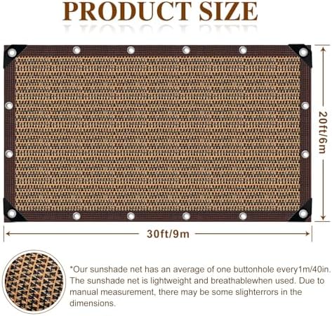 20x30FT 80% Shade Cloth Sun Shade Net with Grommets Sunblock Net Mesh Tarp for Garden,Plants Cover,Greenhouse and Patio