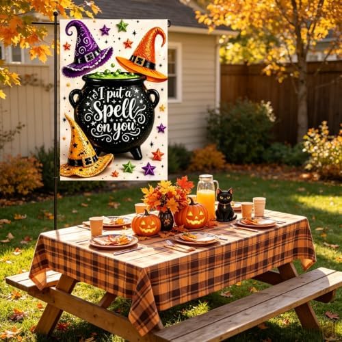 Halloween Witch Hat Garden Flag 12x18 Double Sided, Yard Flags for Outside