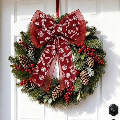 Red Fabric Bows,11 Inch Big Wreath Bows for Holiday and Outdoor Decor