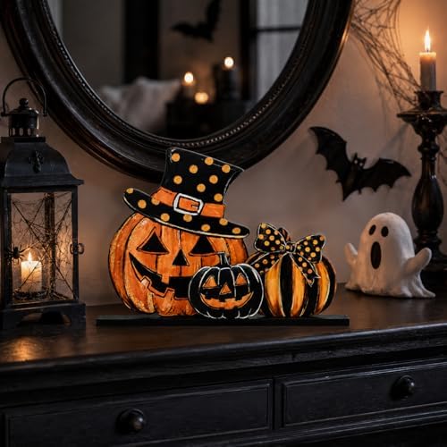 Smile Happy Halloween Wooden Table Decoration, Pumpkin Spooky