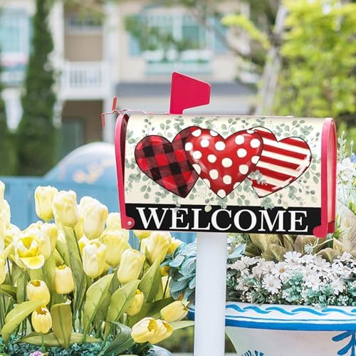 Happy Valentine's Day Love Mailbox Covers Magnetic Love Heart Welcome Mailbox Cover Standard Size 18 X 21 Inch Valentines Day Holiday Wrap Post Letter Box Decorative for Outdoor Home Garden Yard