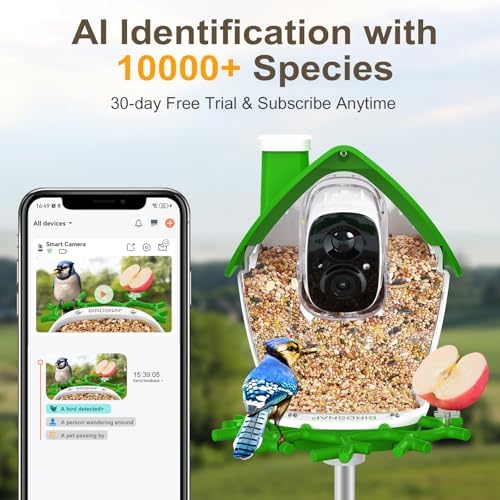Smart Bird Feeder with Camera Solar Powered 2K HD Live Video with 32GB Card