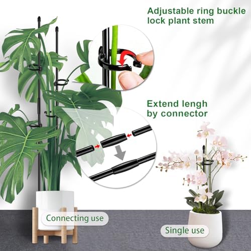 30Pcs Plant Support Stakes 17 inch SupKing Garden Orchid Sticks Extended to 3ft 4ft 5ft Plant Poles with Clips for Indoor Outdoor Potted Tomato Rose Amaryllis Vegetables Comes with 20 Ties(Black)