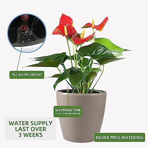 Dexceder 18x17 Self Watering Planter with Wheels (Taupe Matte)