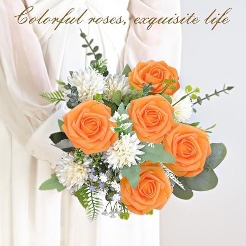 BLEUM CADE 36Pcs Artificial Flowers Fake Foam Roses with Stems for Wedding