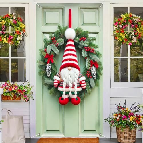 BlissYard Christmas Door Cover Gnome Striped Elf 35x71 Inch Polyester