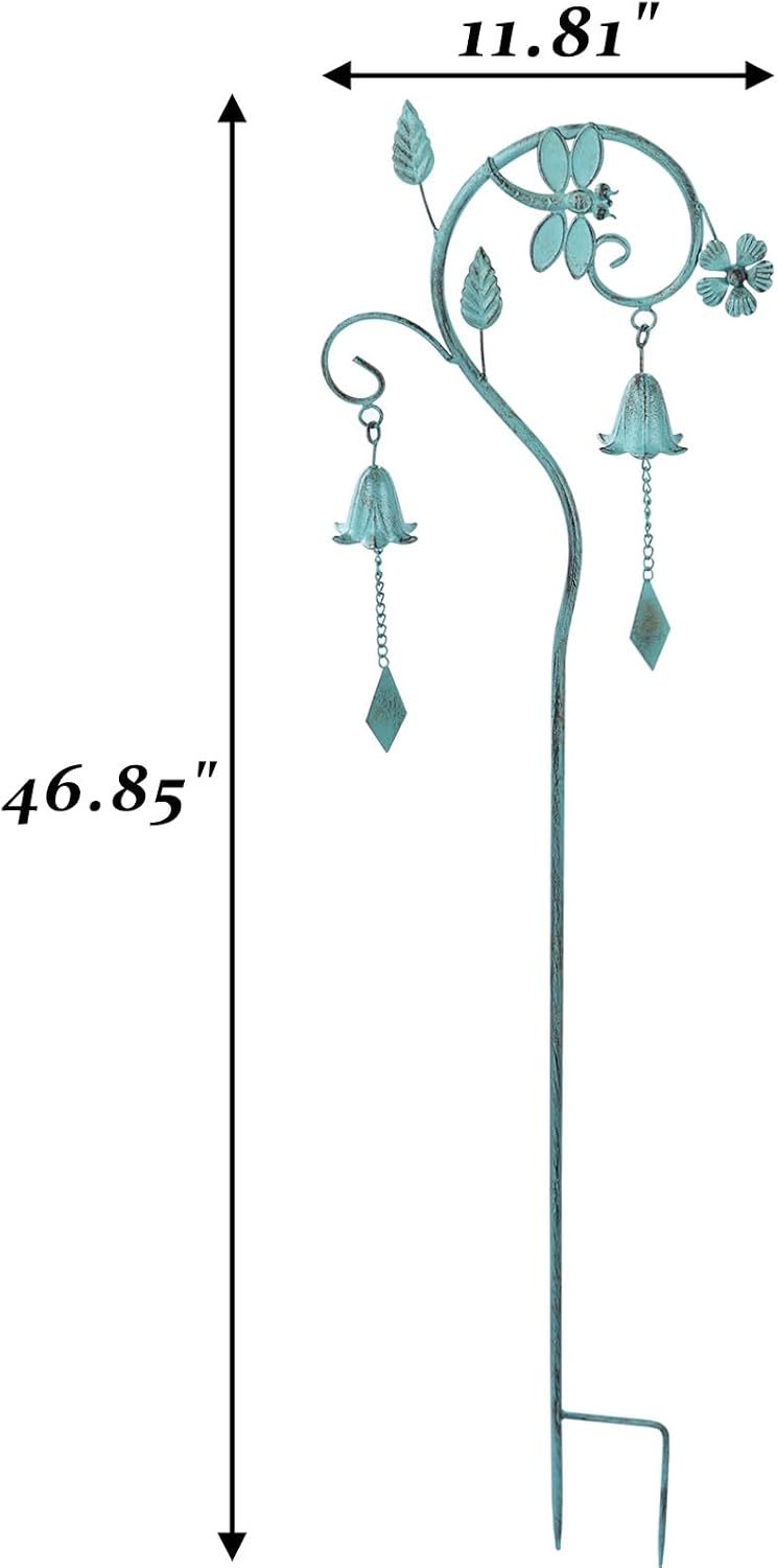 Dragonfly Metal Garden Art,Decorative Garden Stake with Bells for Outside | 46.8"H Dragonfly Garden Decor,Wind Chime