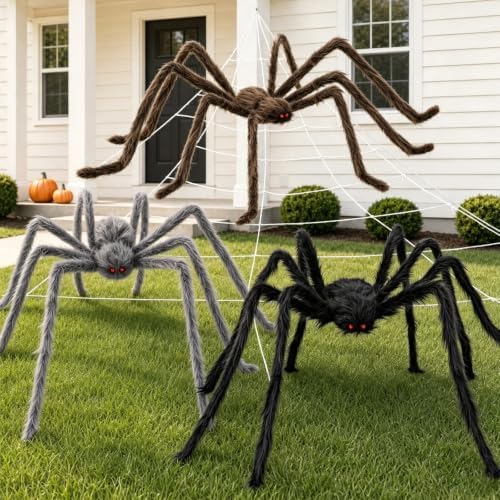 3 Pack 5 Ft Giant Halloween Spiders, Furry Spider Outdoor Decorations