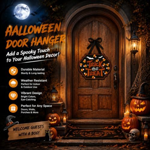 4 Pcs Felt Halloween Signs Wreath Decor for Front Door Indoor, Funny Style