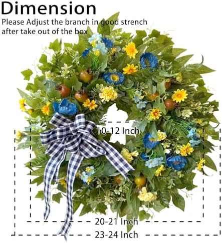 WANNA-CUL 24 Inch Blue Yellow Summer Wreath for Front Door All Season Decor