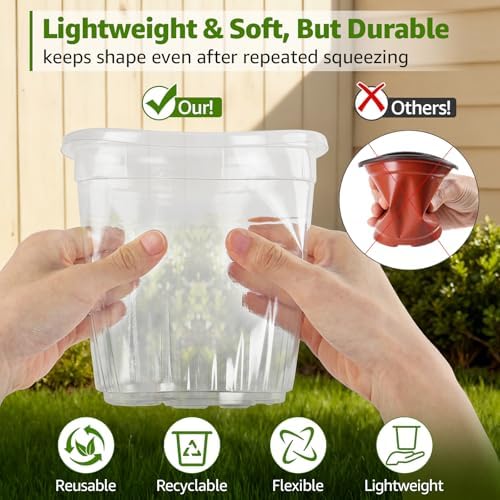 MIXC Clear Nursery Pots with Drainage Holes, 8/6/5/4/3.5 Inch 20 Pack