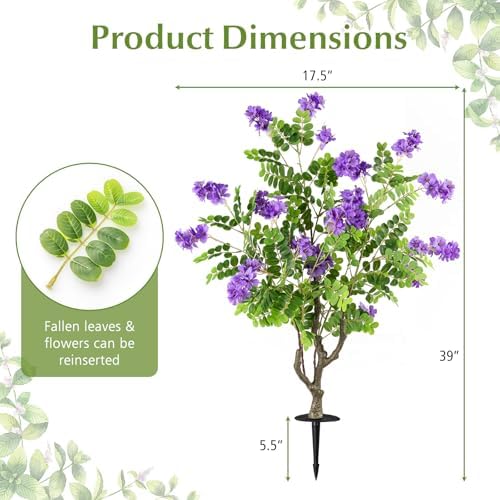 Goplus 2 Pack Artificial Locust Flower Trees, 39” Fake Evergreen Shrubs with Ground Spikes, Sophora Japonica Blossoms, Sun-Proof Indoor & Outdoor Faux Silk Plants for Home Garden Decoration