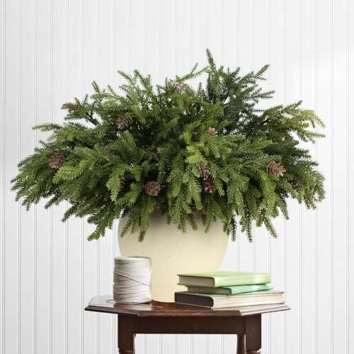24Pcs Full Realistic Greenery Christmas Pine Branches Stems with Pine Cones