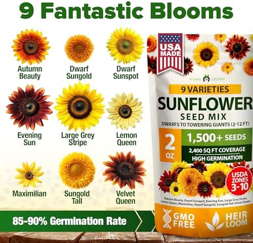 HOME GROWN Sunflower Mix Seeds, 9 Variety, 1,500+ Seeds